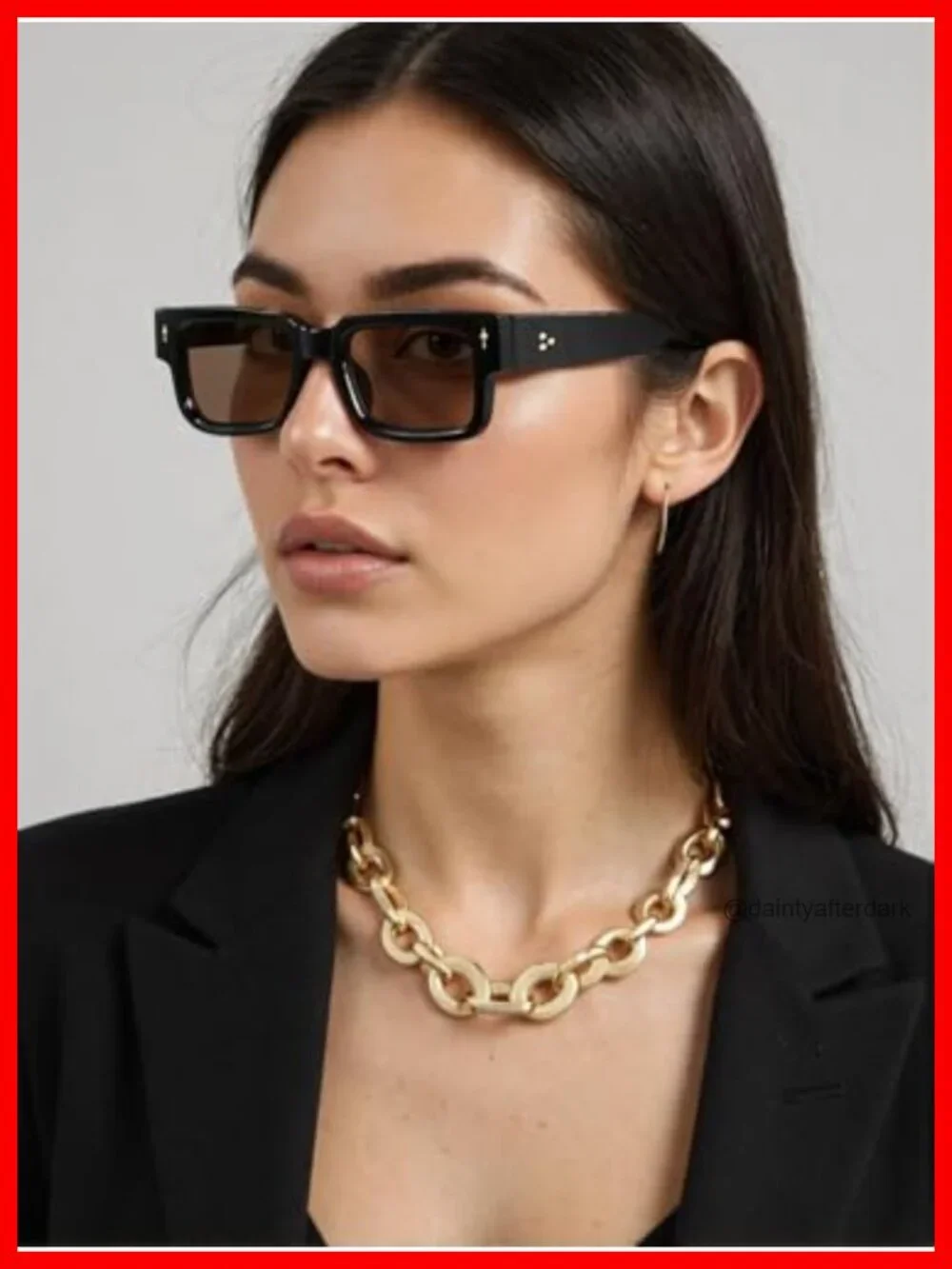 Thick Frame Square Sunglasses Chunky Rectangle Rivet Design UV400 Protection